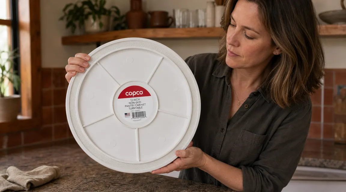 Bottom view of Copco lazy susan showing the textured non-skid ring detail on the plastic base